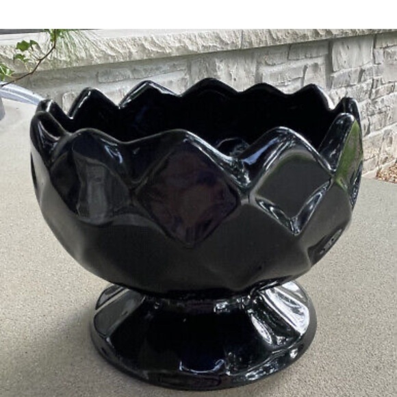 VTG McCoy USA 599 Black Pottery 4” Pedestal Bowl Planter Vase 4.5” Wide - Picture 11 of 13